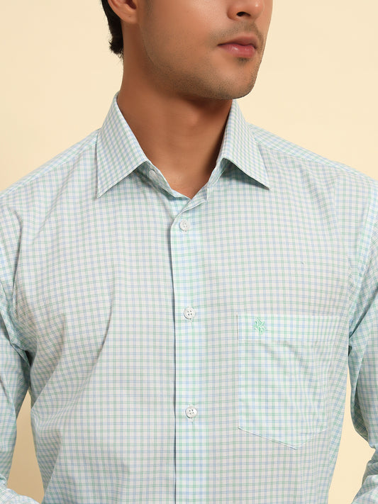 Formal Shirt for Men l Breathable & Soft with Color Fastness Regular Fit Spread Collar Neck Cotton Fabric Checkered Pattern