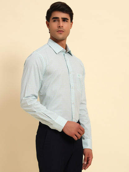 Formal Shirt for Men l Breathable & Soft with Color Fastness Regular Fit Spread Collar Neck Cotton Fabric Checkered Pattern