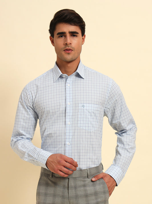 Formal Shirt for Men l Breathable & Soft with Color Fastness Regular Fit Spread Collar Neck Cotton Fabric Checkered Pattern