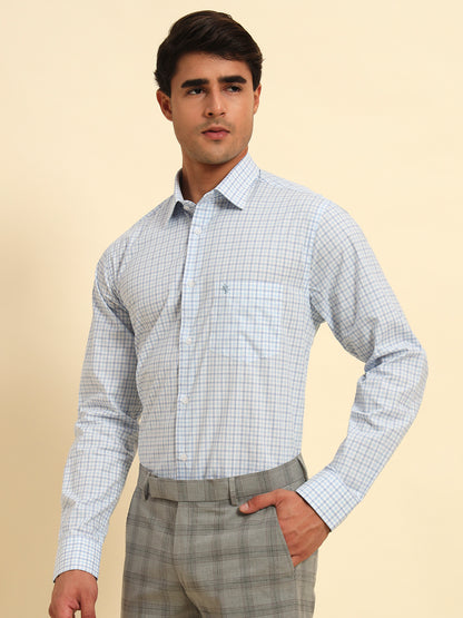 Formal Shirt for Men l Breathable & Soft with Color Fastness Regular Fit Spread Collar Neck Cotton Fabric Checkered Pattern