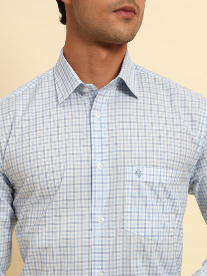 Formal Shirt for Men l Breathable & Soft with Color Fastness Regular Fit Spread Collar Neck Cotton Fabric Checkered Pattern