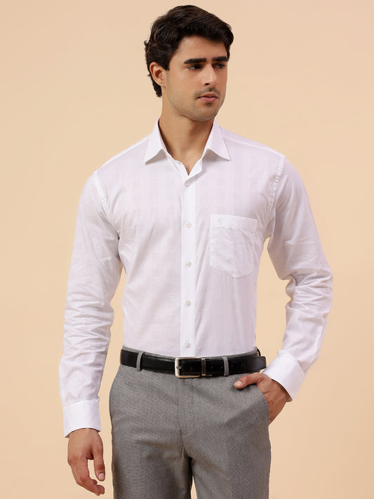 Formal Shirt for Men l Breathable & Soft with Color Fastness Regular Fit Spread Collar Neck Cotton Fabric Self Design Pattern