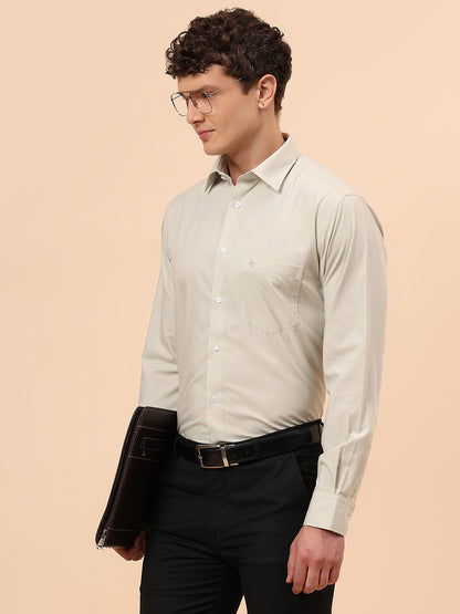 Formal Shirt for Men l Breathable & Soft with Color Fastness Regular Fit Spread Collar Neck Poly Cotton Fabric Solid Pattern