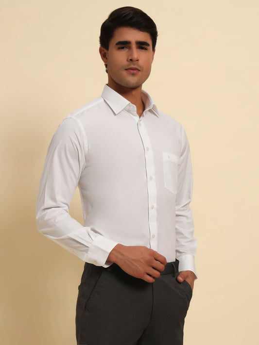 Formal Shirt for Men l Breathable & Soft with Color Fastness Regular Fit Spread Collar Neck Poly Cotton Fabric Solid Pattern