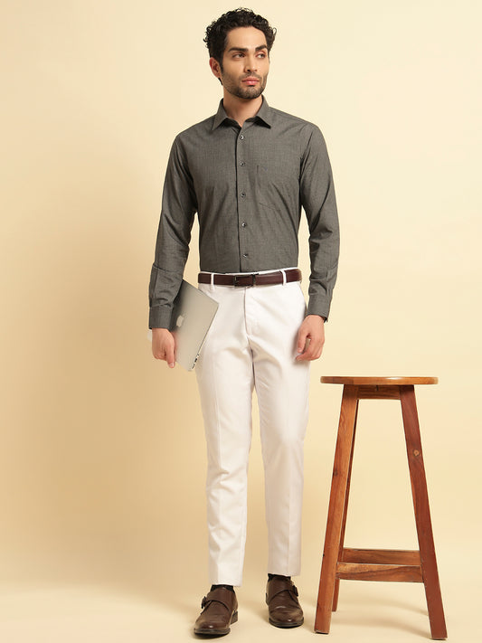 Formal Shirt for Men | Breathable & Soft with Color Fastness Regular Fit Spread Collar Neck Poly Cotton Fabric Solid Pattern