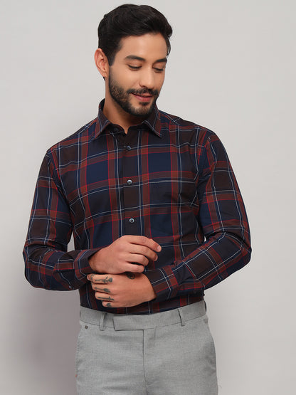 Formal Shirt for Men l Breathable & Soft with Color Fastness Regular Fit Spread Collar Neck Cotton Fabric Checkered Pattern