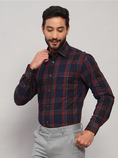 Formal Shirt for Men l Breathable & Soft with Color Fastness Regular Fit Spread Collar Neck Cotton Fabric Checkered Pattern