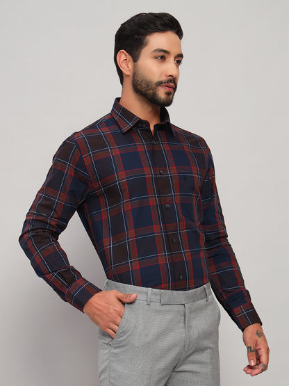Formal Shirt for Men l Breathable & Soft with Color Fastness Regular Fit Spread Collar Neck Cotton Fabric Checkered Pattern