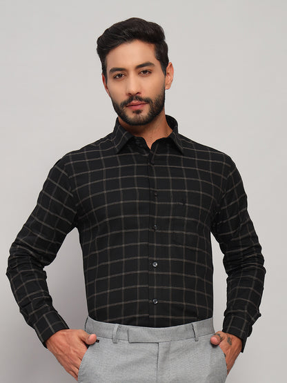 Formal Shirt for Men l Breathable & Soft with Color Fastness Regular Fit Spread Collar Neck Cotton Fabric Checkered Pattern