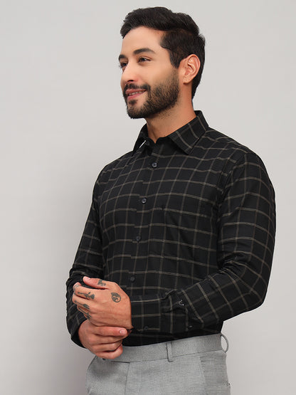 Formal Shirt for Men l Breathable & Soft with Color Fastness Regular Fit Spread Collar Neck Cotton Fabric Checkered Pattern