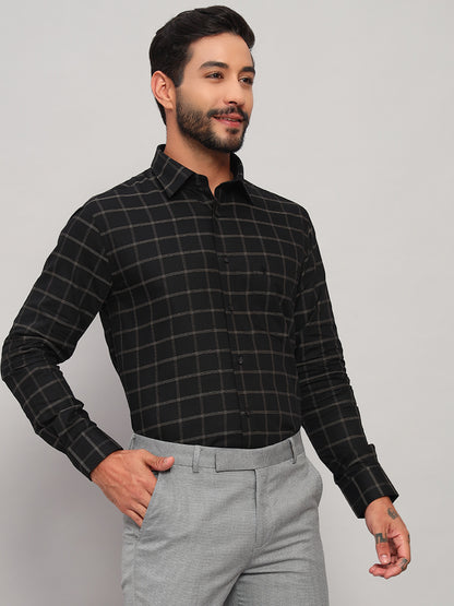 Formal Shirt for Men l Breathable & Soft with Color Fastness Regular Fit Spread Collar Neck Cotton Fabric Checkered Pattern
