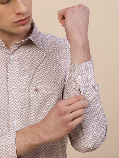 Formal Shirt for Men | Breathable & Soft with Color Fastness Regular Fit Spread Collar Neck Cotton Fabric Printed Pattern
