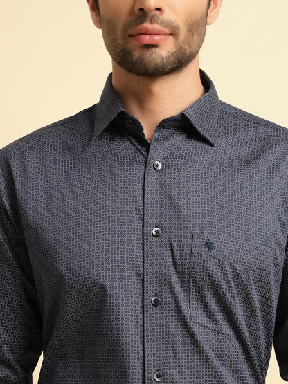 Formal Shirt for Men | Breathable & Soft with Color Fastness Regular Fit Spread Collar Neck Cotton Fabric Printed Pattern