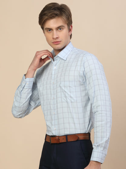 Formal Shirt for Men | Breathable & Soft with Color Fastness Regular Fit Spread Collar Neck Cotton Fabric Check Pattern