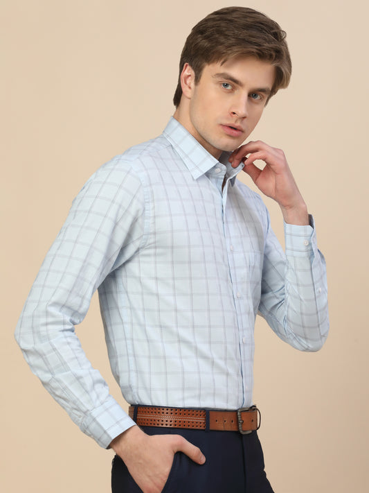 Formal Shirt for Men | Breathable & Soft with Color Fastness Regular Fit Spread Collar Neck Cotton Fabric Check Pattern