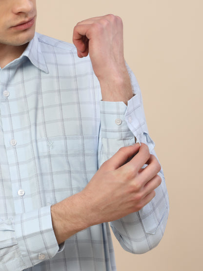 Formal Shirt for Men | Breathable & Soft with Color Fastness Regular Fit Spread Collar Neck Cotton Fabric Check Pattern