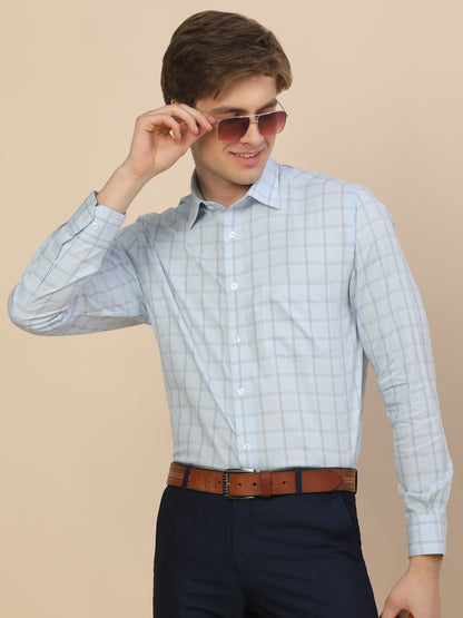 Formal Shirt for Men | Breathable & Soft with Color Fastness Regular Fit Spread Collar Neck Cotton Fabric Check Pattern
