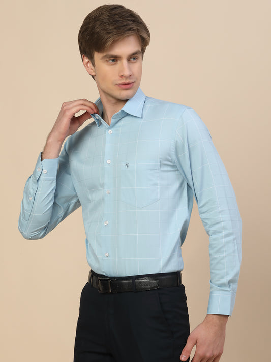 Formal Shirt for Men | Breathable & Soft with Color Fastness Regular Fit Spread Collar Neck Cotton Fabric Check Pattern