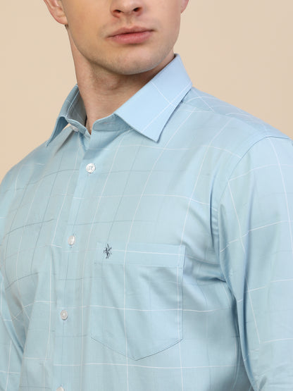 Formal Shirt for Men | Breathable & Soft with Color Fastness Regular Fit Spread Collar Neck Cotton Fabric Check Pattern