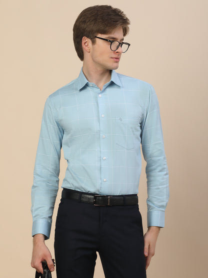 Formal Shirt for Men | Breathable & Soft with Color Fastness Regular Fit Spread Collar Neck Cotton Fabric Check Pattern