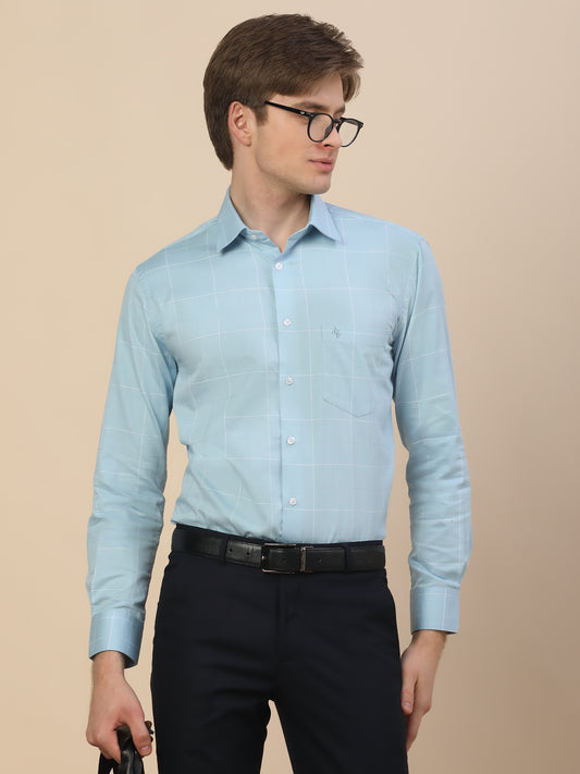 Formal Shirt for Men | Breathable & Soft with Color Fastness Regular Fit Spread Collar Neck Cotton Fabric Check Pattern