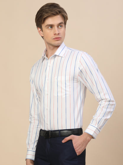Formal Shirt for Men | Breathable & Soft with Color Fastness Regular Fit Spread Collar Neck Cotton Fabric Striped Pattern