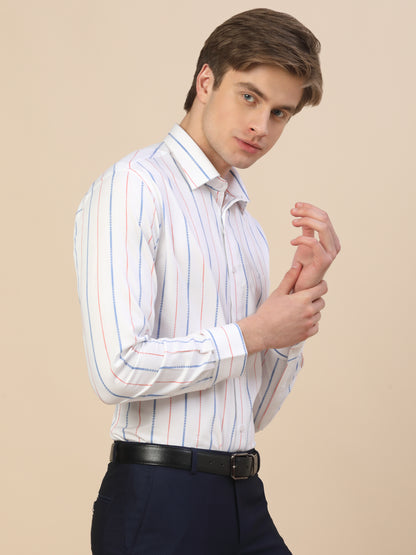 Formal Shirt for Men | Breathable & Soft with Color Fastness Regular Fit Spread Collar Neck Cotton Fabric Striped Pattern