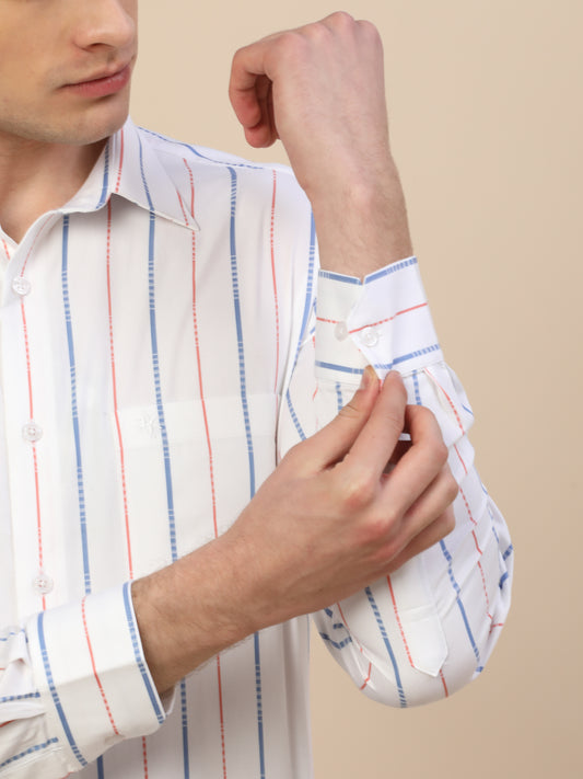 Formal Shirt for Men | Breathable & Soft with Color Fastness Regular Fit Spread Collar Neck Cotton Fabric Striped Pattern
