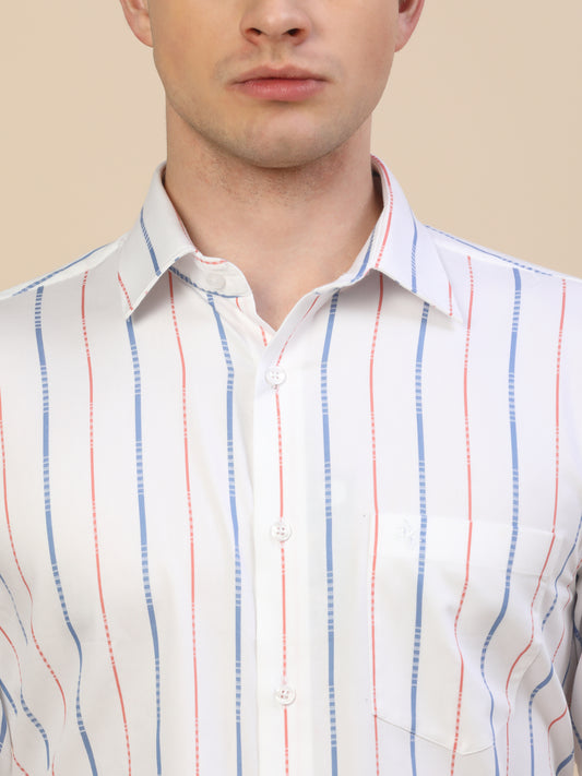 Formal Shirt for Men | Breathable & Soft with Color Fastness Regular Fit Spread Collar Neck Cotton Fabric Striped Pattern