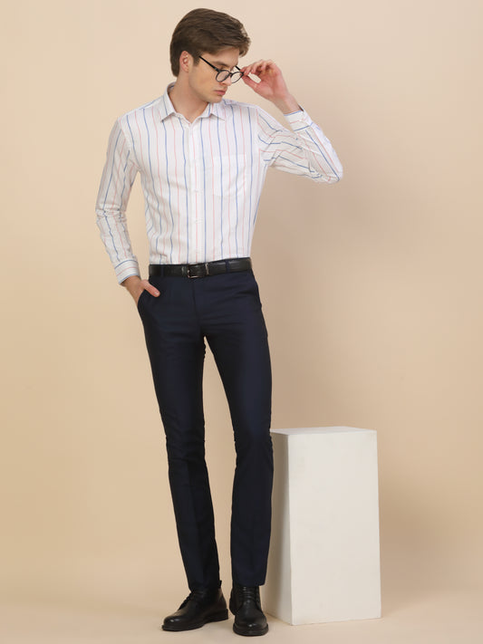 Formal Shirt for Men | Breathable & Soft with Color Fastness Regular Fit Spread Collar Neck Cotton Fabric Striped Pattern