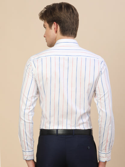 Formal Shirt for Men | Breathable & Soft with Color Fastness Regular Fit Spread Collar Neck Cotton Fabric Striped Pattern
