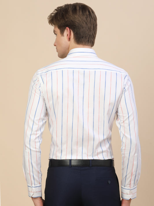 Formal Shirt for Men | Breathable & Soft with Color Fastness Regular Fit Spread Collar Neck Cotton Fabric Striped Pattern