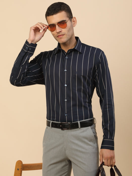Men's Stylish Striped Formal Shirt | Regular Fit | Full Sleeve | Pure Cotton | Smart Formal Wear