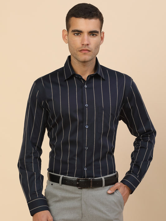 Men's Stylish Striped Formal Shirt | Regular Fit | Full Sleeve | Pure Cotton | Smart Formal Wear