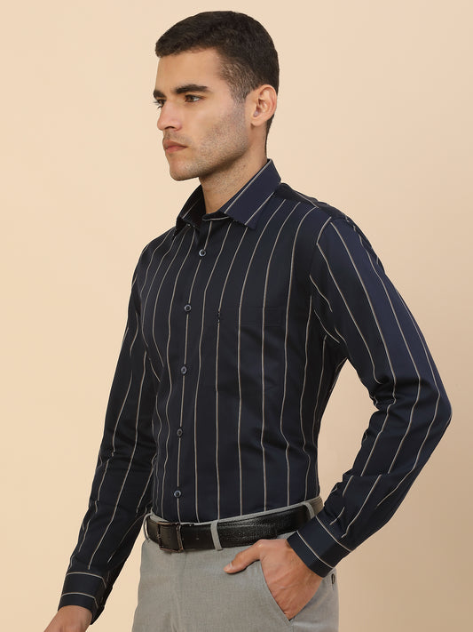 Men's Stylish Striped Formal Shirt | Regular Fit | Full Sleeve | Pure Cotton | Smart Formal Wear
