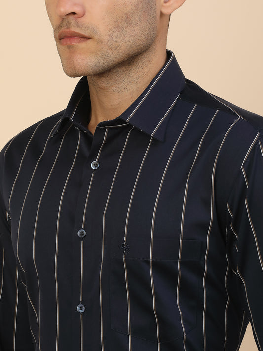 Men's Stylish Striped Formal Shirt | Regular Fit | Full Sleeve | Pure Cotton | Smart Formal Wear