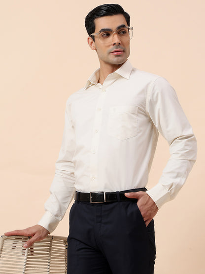 Formal Shirt for Men | Breathable & Soft with Color Fastness Slim Fit Spread Collar Poly Cotton Fabric Solid Pattern