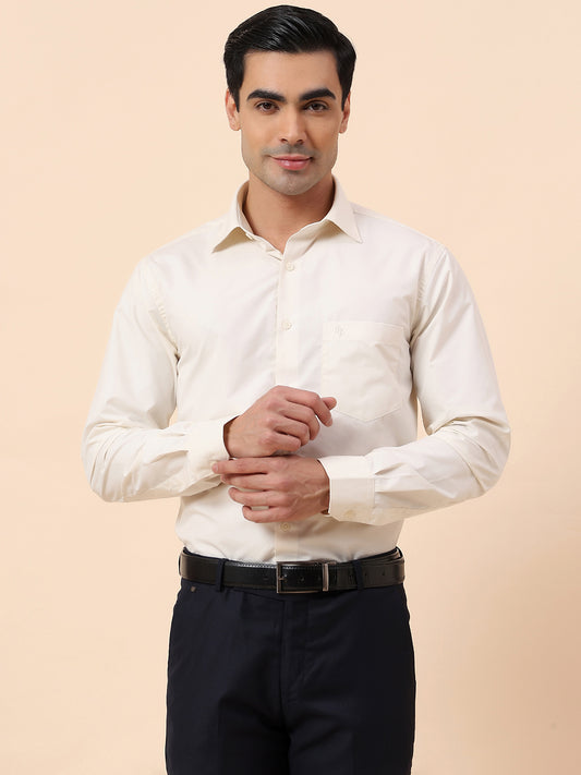 Formal Shirt for Men | Breathable & Soft with Color Fastness Slim Fit Spread Collar Poly Cotton Fabric Solid Pattern