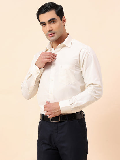 Formal Shirt for Men | Breathable & Soft with Color Fastness Slim Fit Spread Collar Poly Cotton Fabric Solid Pattern
