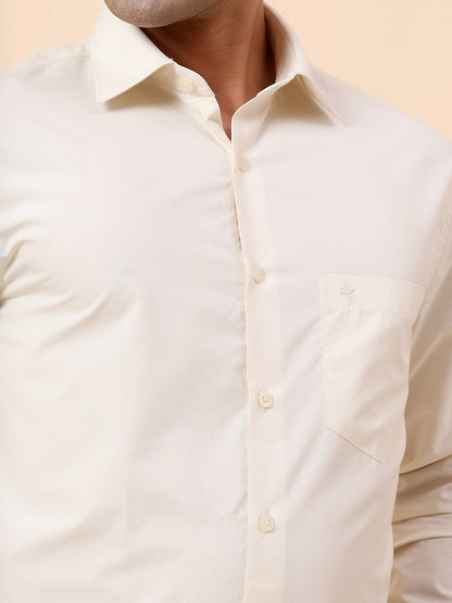 Formal Shirt for Men | Breathable & Soft with Color Fastness Slim Fit Spread Collar Poly Cotton Fabric Solid Pattern
