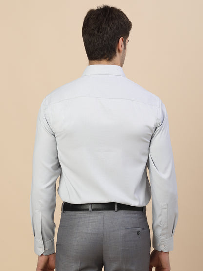 Formal Shirt for Men | Breathable & Soft with Color Fastness Regular Fit Spread Collar Neck Poly Cotton Fabric Self Design Pattern