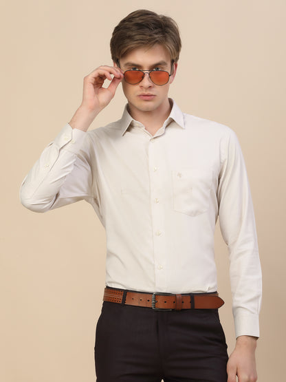 Formal Shirt for Men | Breathable & Soft with Color Fastness Regular Fit Spread Collar Neck Poly Cotton Fabric Self Design Pattern