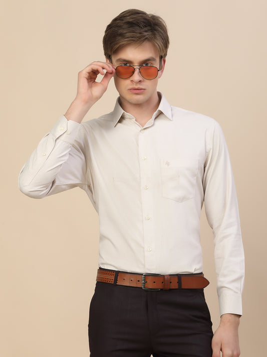 Formal Shirt for Men | Breathable & Soft with Color Fastness Regular Fit Spread Collar Neck Poly Cotton Fabric Self Design Pattern