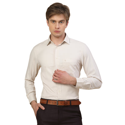 Formal Shirt for Men | Breathable & Soft with Color Fastness Regular Fit Spread Collar Neck Poly Cotton Fabric Self Design Pattern