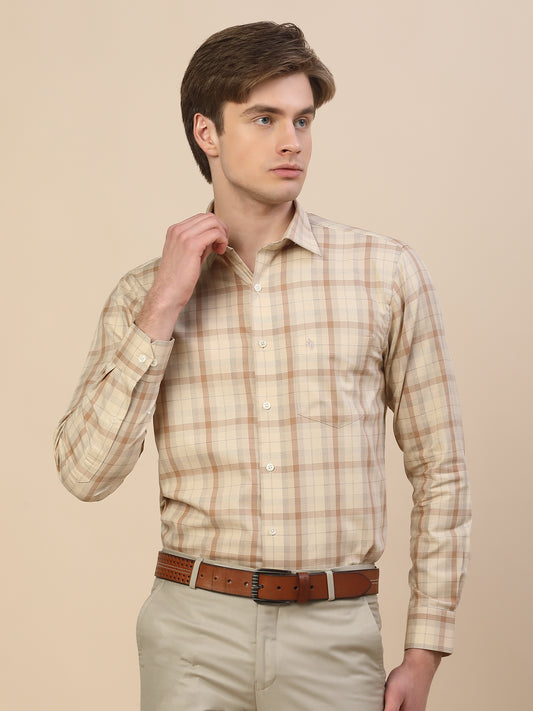Formal Shirt for Men | Breathable & Soft with Color Fastness Regular Fit Spread Collar Neck Cotton Fabric Check Pattern