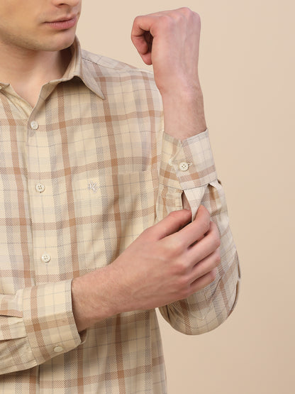 Formal Shirt for Men | Breathable & Soft with Color Fastness Regular Fit Spread Collar Neck Cotton Fabric Check Pattern