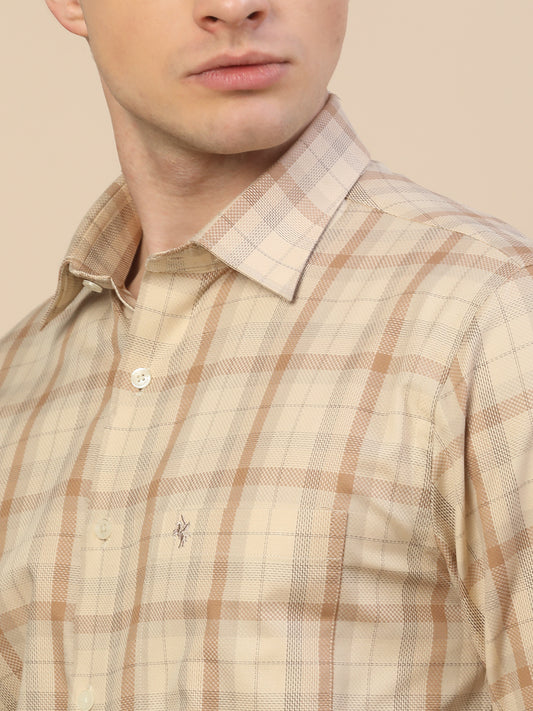 Formal Shirt for Men | Breathable & Soft with Color Fastness Regular Fit Spread Collar Neck Cotton Fabric Check Pattern