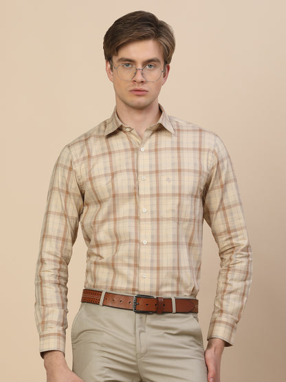 Formal Shirt for Men | Breathable & Soft with Color Fastness Regular Fit Spread Collar Neck Cotton Fabric Check Pattern
