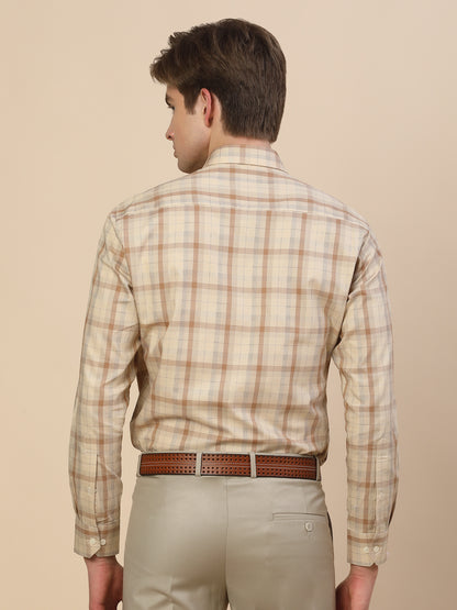 Formal Shirt for Men | Breathable & Soft with Color Fastness Regular Fit Spread Collar Neck Cotton Fabric Check Pattern