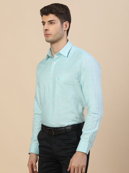 Formal Shirt for Men | Breathable & Soft with Color Fastness Regular Fit Spread Collar Neck Cotton Fabric Check Pattern